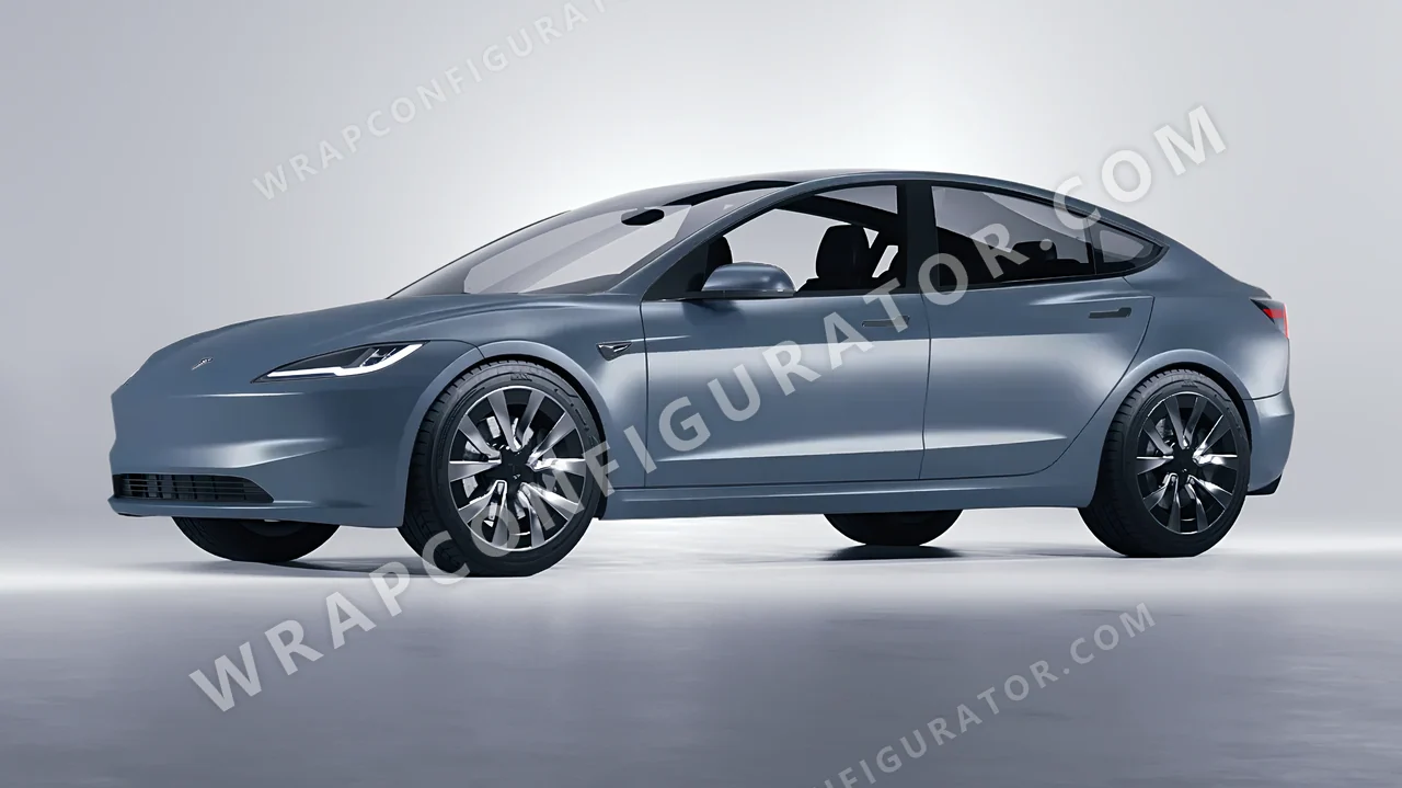 Blue Tesla Model 3 2024 wrapped in 3M Lunar Blue S87
