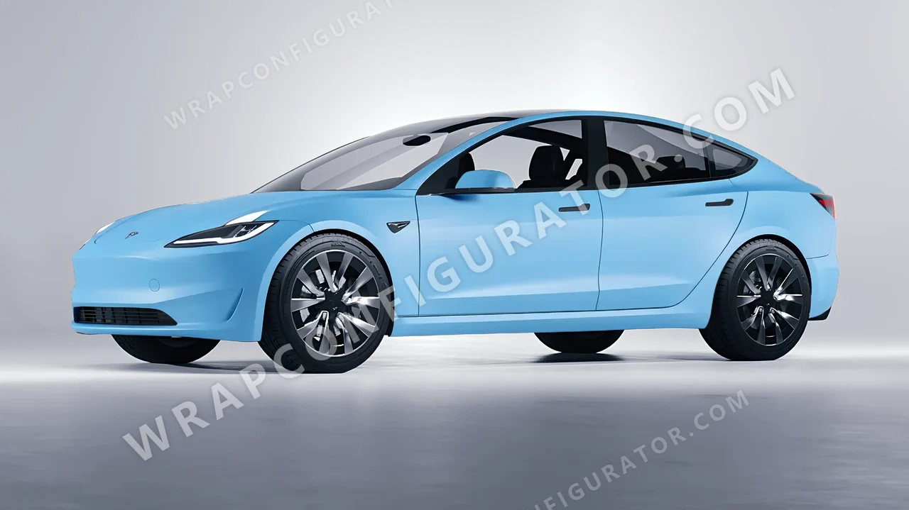 Blue Tesla Model 3 2024 wrapped in 3M Matte Riviera Blue M67