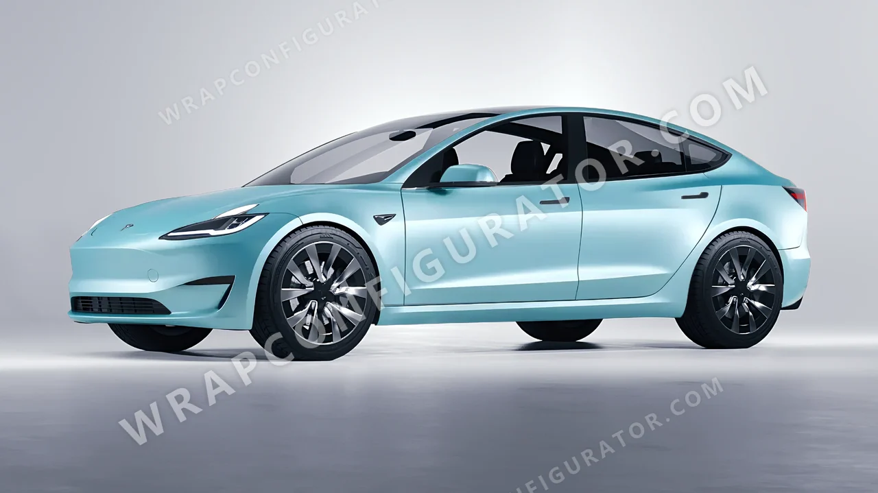 Blue Tesla Model 3 2024 wrapped in 3M Satin Key West S57