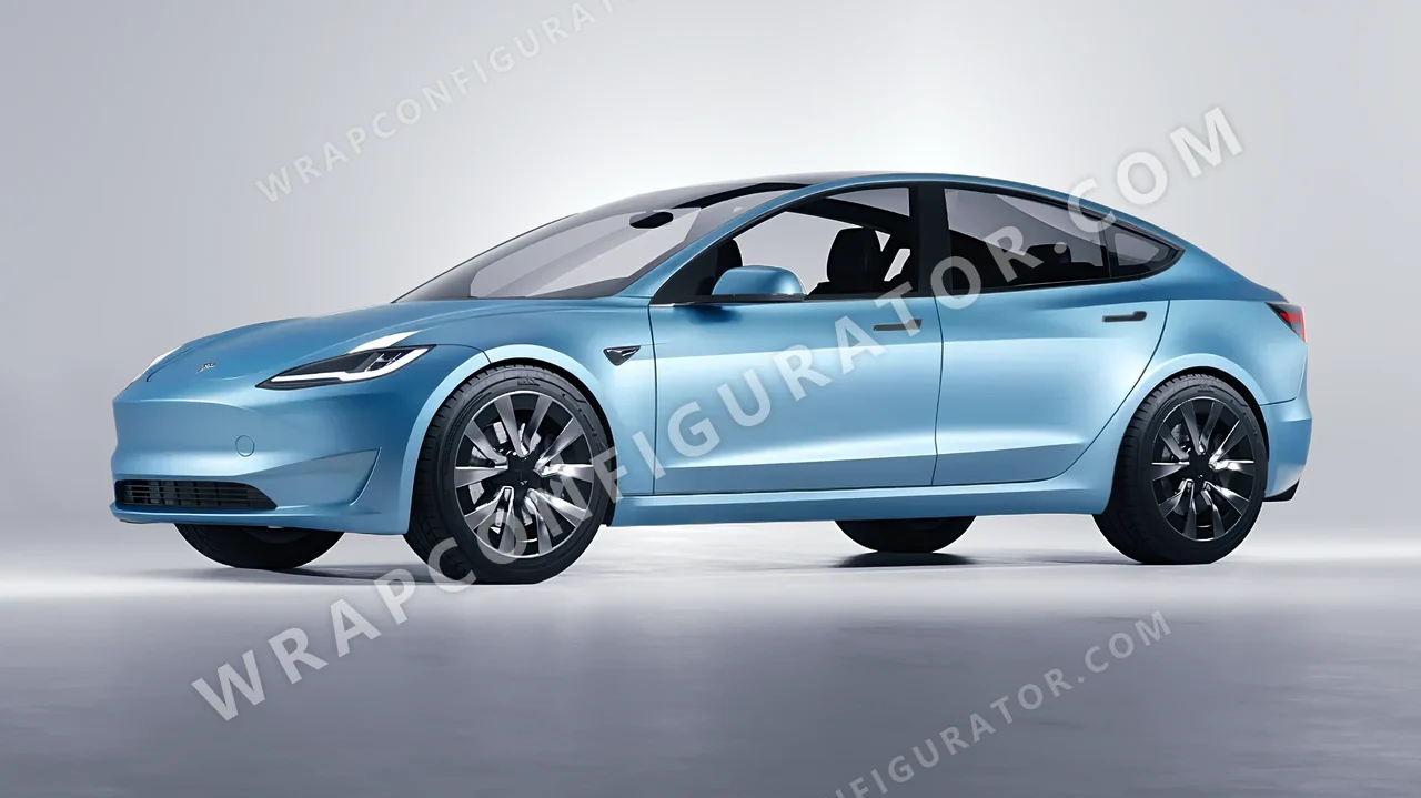 Blue Tesla Model 3 2024 wrapped in 3M Satin Ocean Shimmer S327