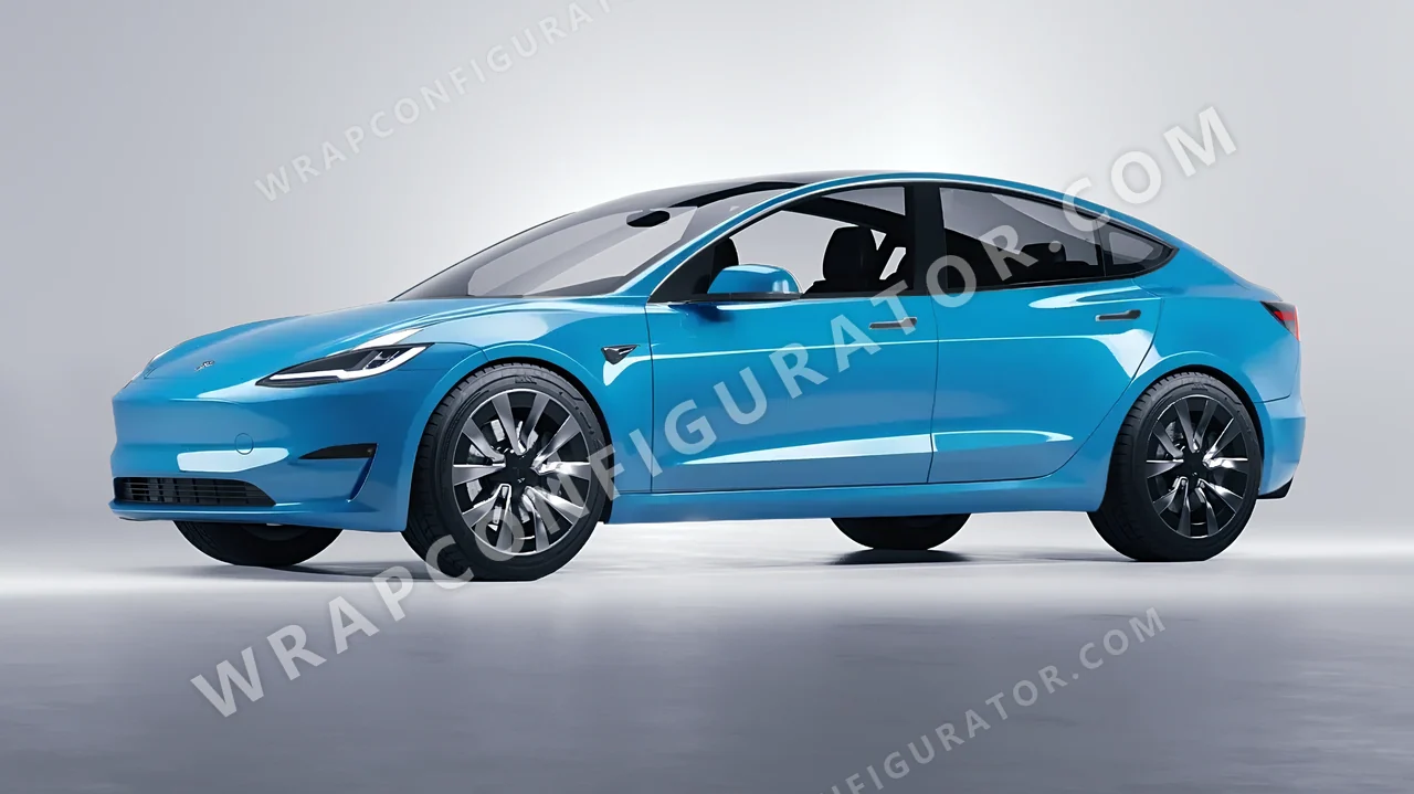 Blue Tesla Model 3 2024 wrapped in Avery Dennison Aqua Blue SW900-636-O