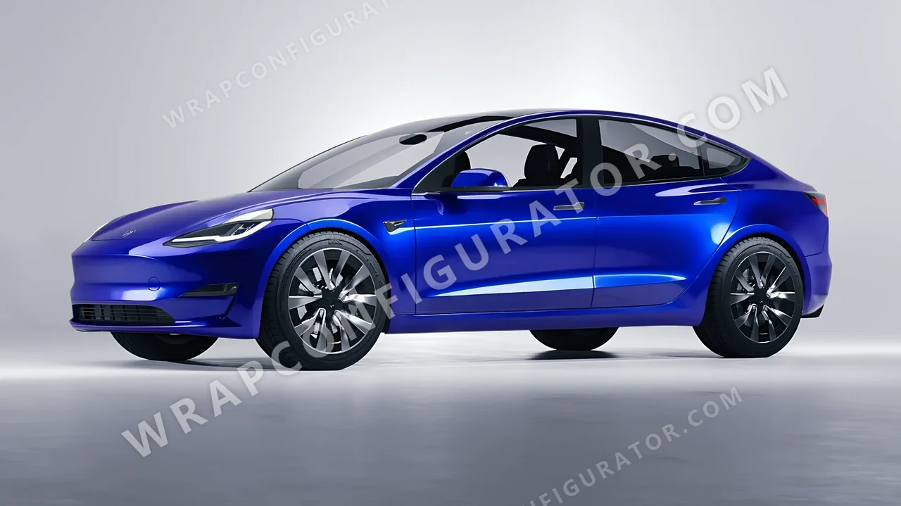 Blue Tesla Model 3 2024 wrapped in Avery Dennison Blue SF100-256-S
