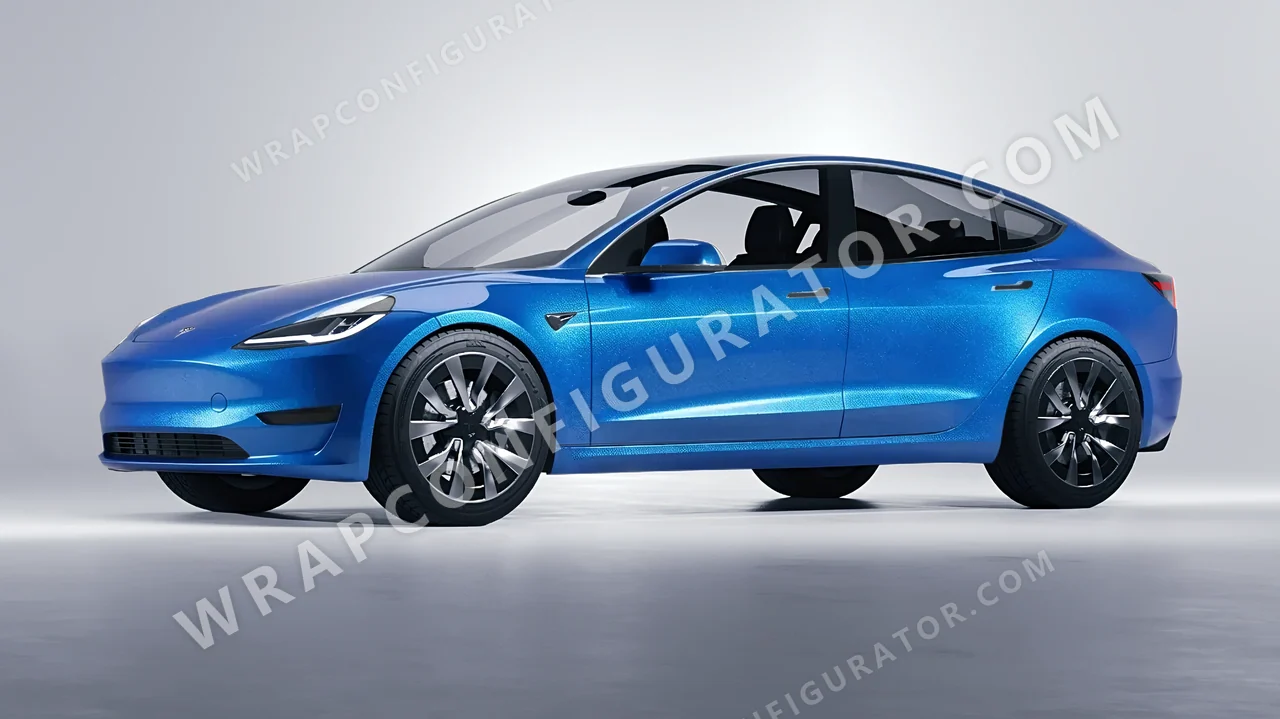 Blue Tesla Model 3 2024 wrapped in Avery Dennison Bright Blue SW900-646-M