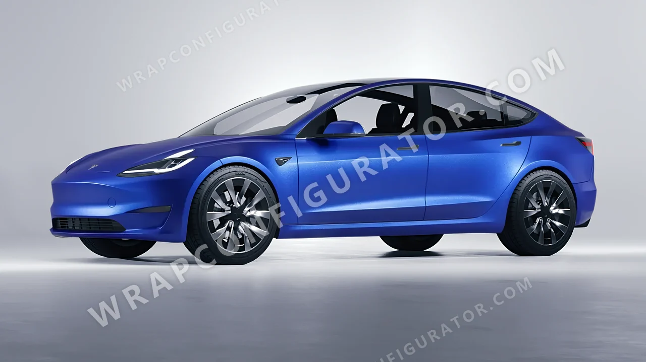 Blue Tesla Model 3 2024 wrapped in Avery Dennison Brilliant Blue SW900-671-M