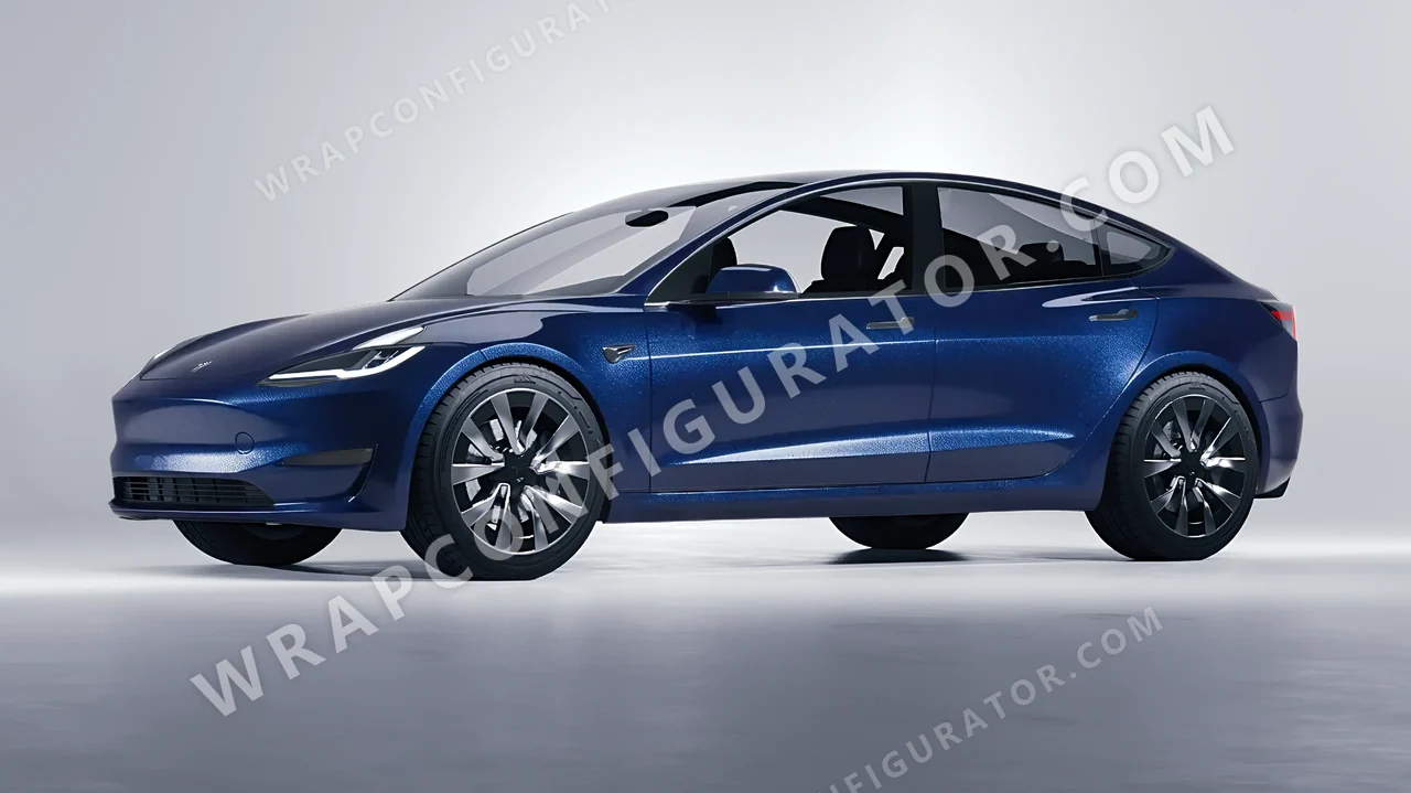 Blue Tesla Model 3 2024 wrapped in Avery Dennison Dark Blue SW900-653-M
