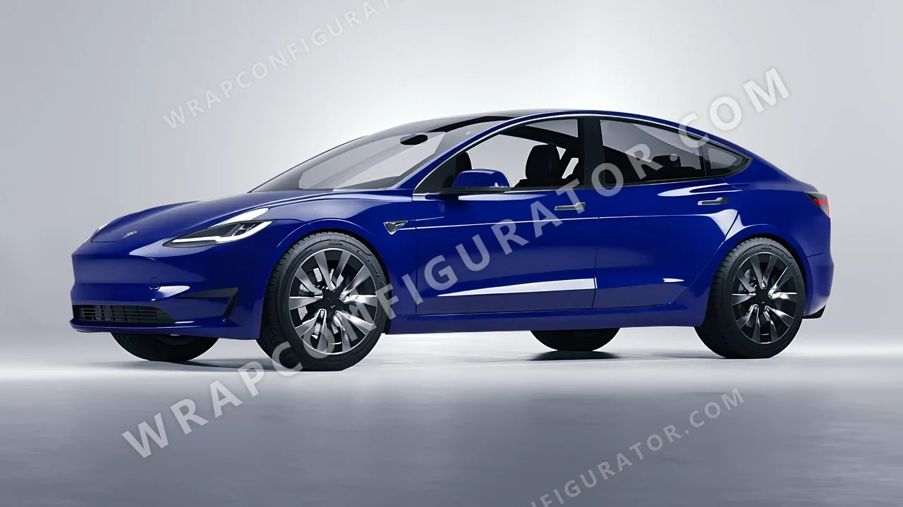 Blue Tesla Model 3 2024 wrapped in Avery Dennison Dark Blue SW900-681-O