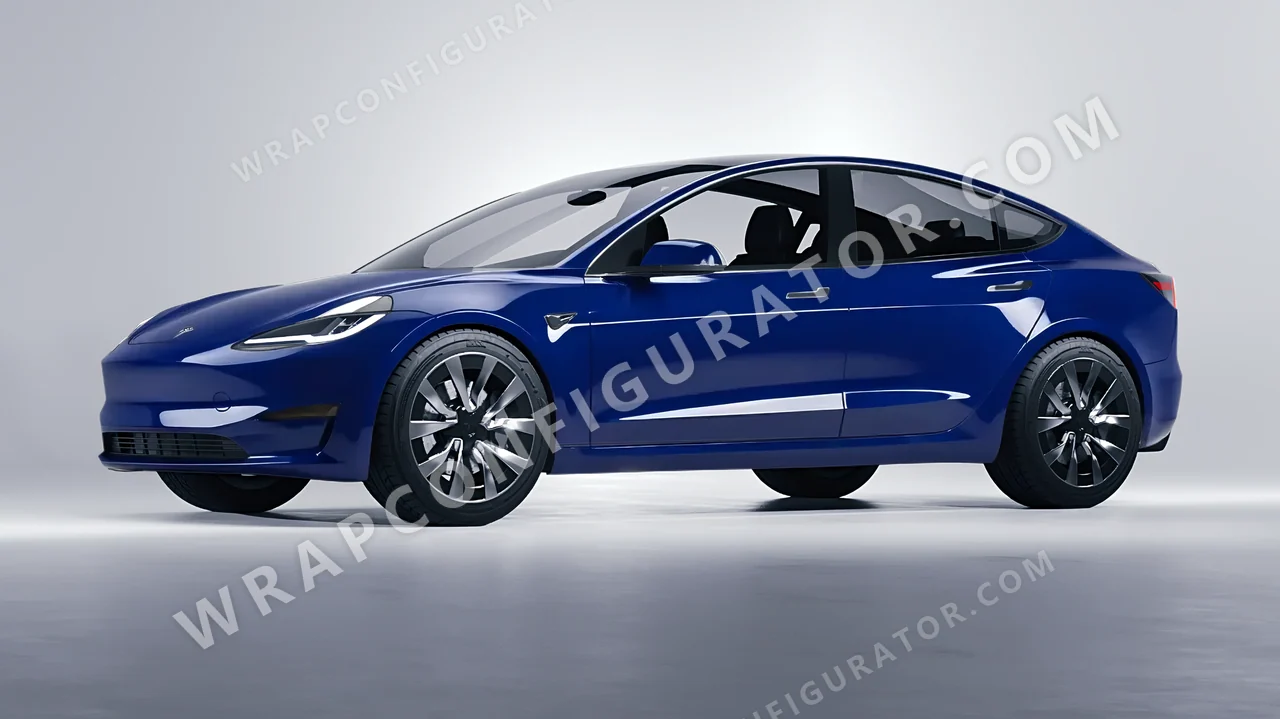 Blue Tesla Model 3 2024 wrapped in Avery Dennison Indigo Blue SW900-699-O