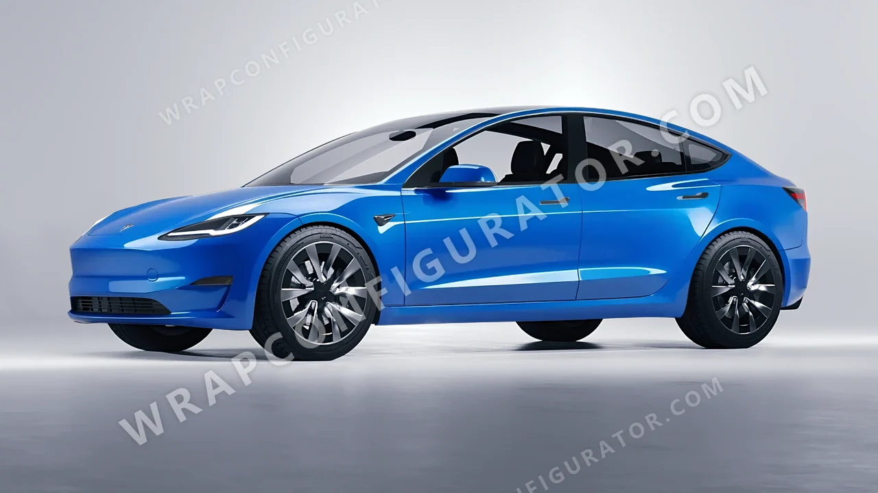 Blue Tesla Model 3 2024 wrapped in Avery Dennison Light Blue SW900-632-O