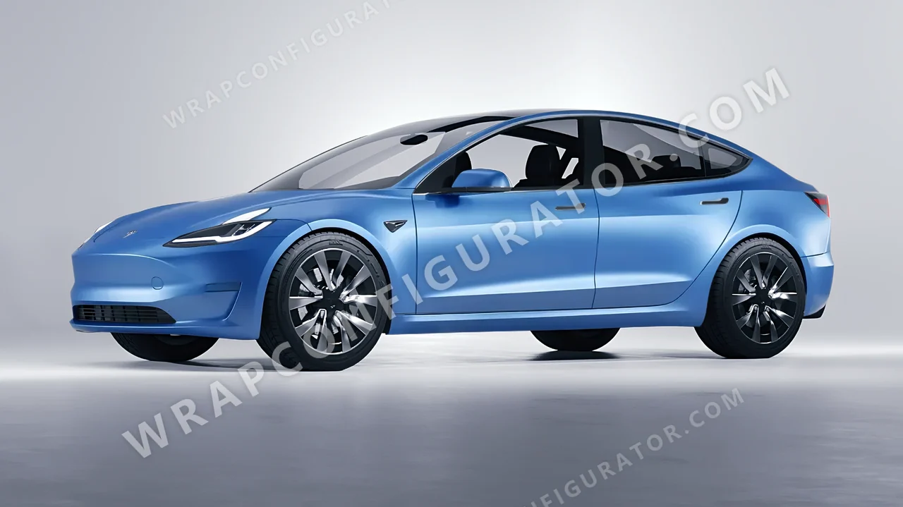 Blue Tesla Model 3 2024 wrapped in Avery Dennison Light Blue SW900-633-O