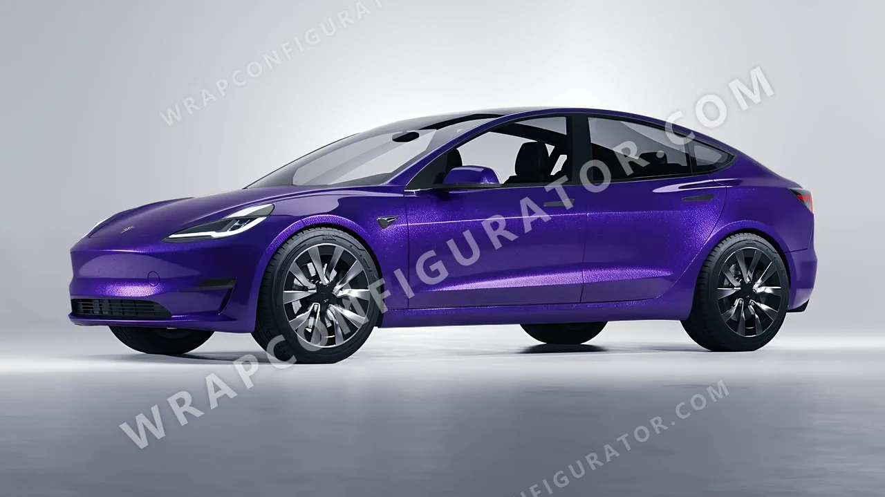 Blue Tesla Model 3 2024 wrapped in Avery Dennison Mysterious Indigo SW900-700-M