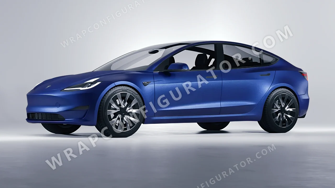 Blue Tesla Model 3 2024 wrapped in Avery Dennison Night Blue SW900-623-M