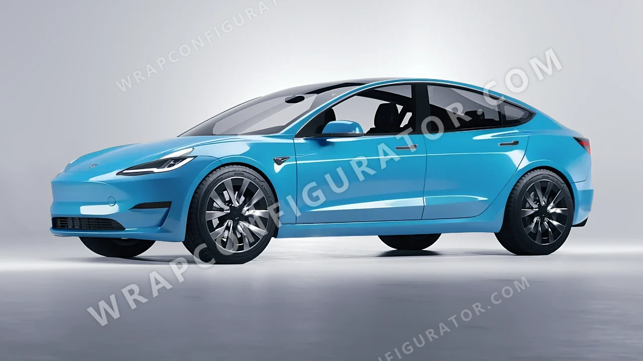 Blue Tesla Model 3 2024 wrapped in Avery Dennison Sea Breeze Blue SW900-648-O