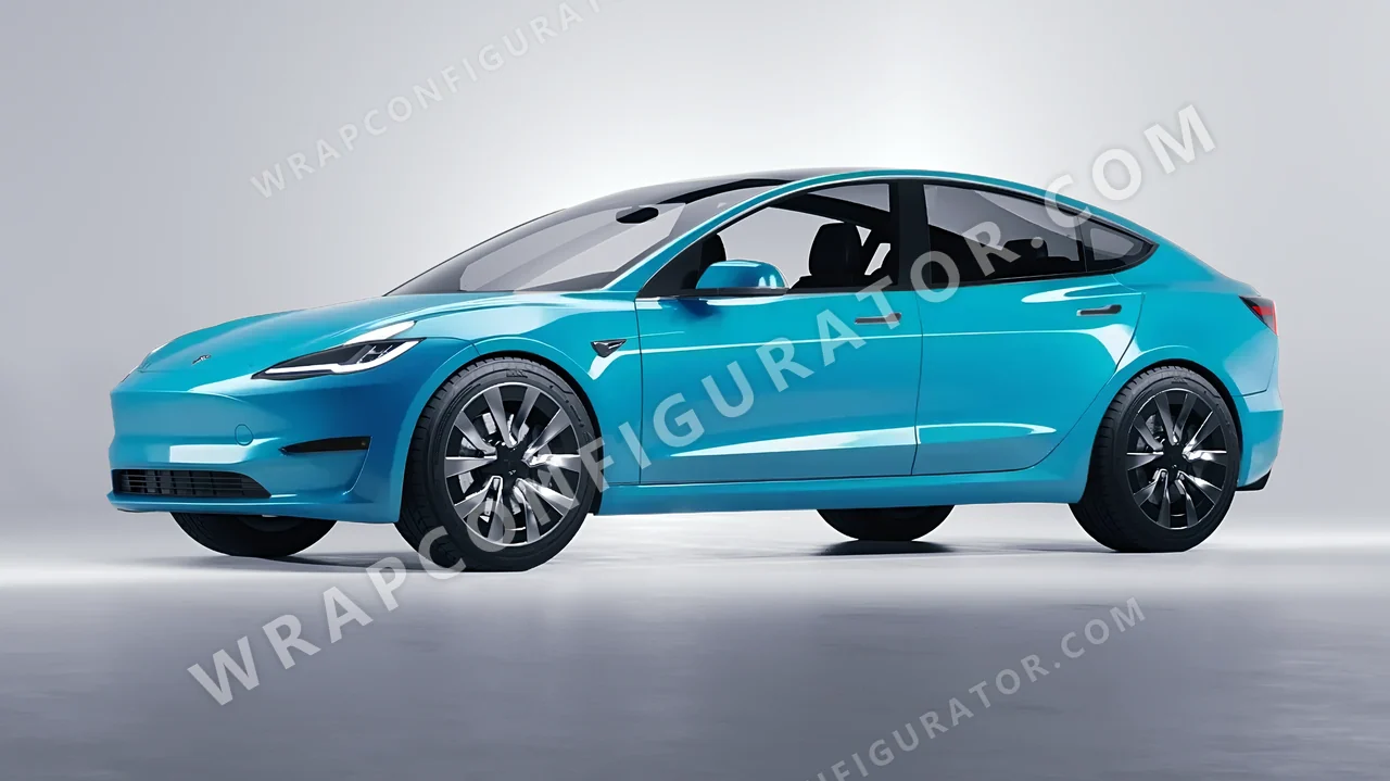 Blue Tesla Model 3 2024 wrapped in Avery Dennison Turquoise Ocean SW900-6329-O