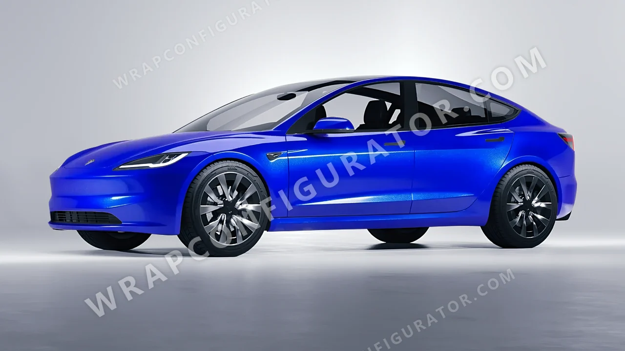 Blue Tesla Model 3 2024 wrapped in Colourshield PPF by HyperPro Bright Blue HGM60-P