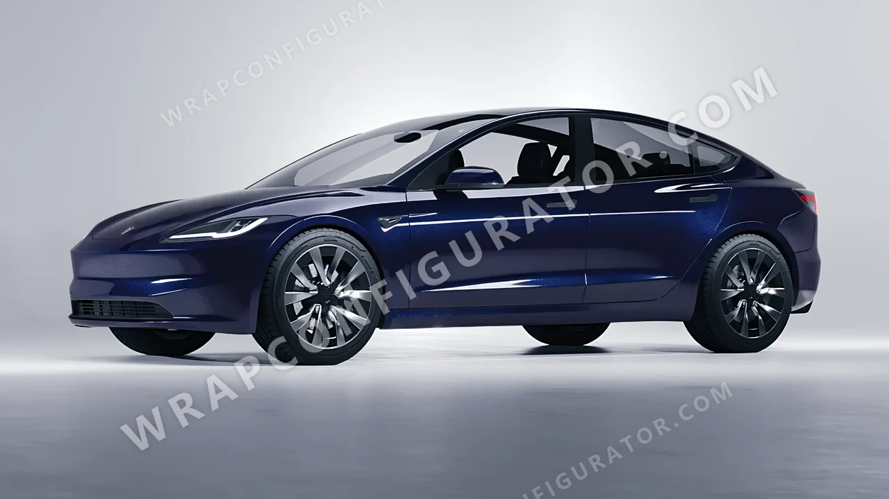 Blue Tesla Model 3 2024 wrapped in Colourshield PPF by HyperPro Cobalt Blue GAF46-P