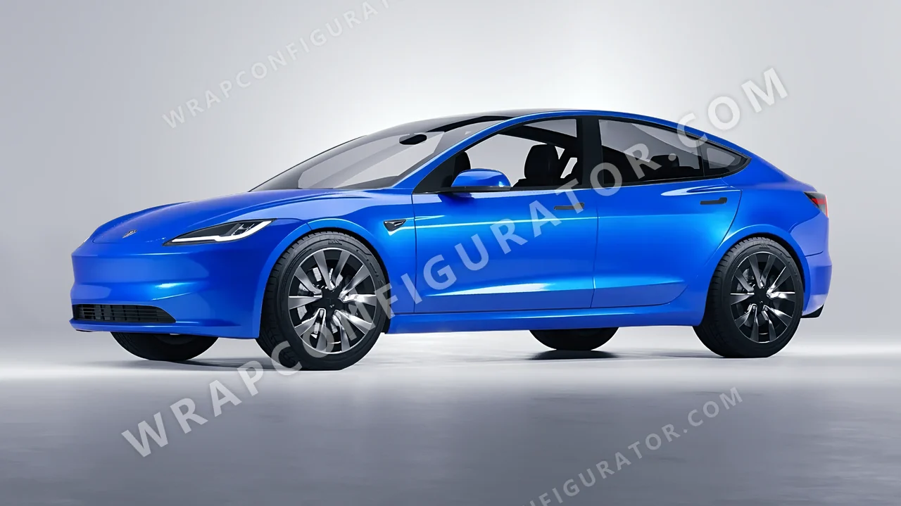 Blue Tesla Model 3 2024 wrapped in Colourshield PPF by HyperPro Ocean Blue HGM68-P