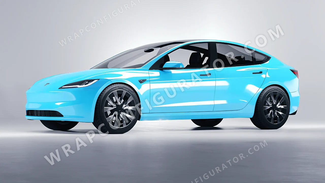 Blue Tesla Model 3 2024 wrapped in Colourshield PPF by HyperPro Sky Blue HGF07-P
