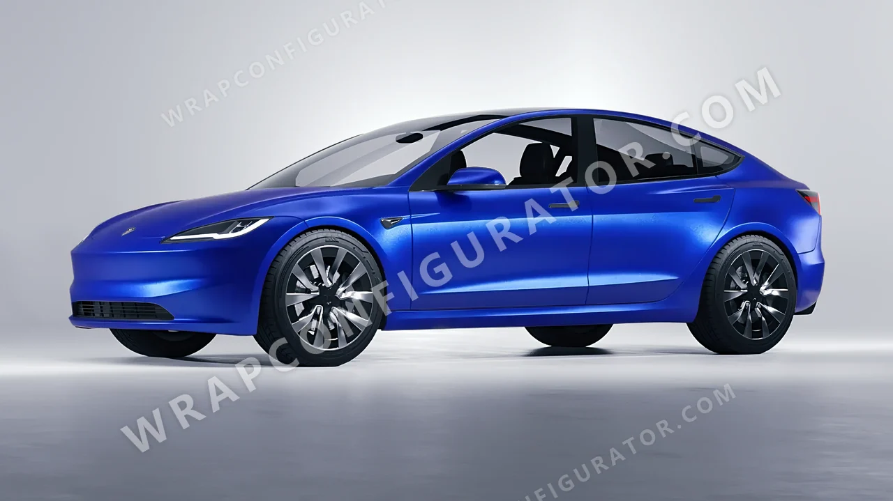 Blue Tesla Model 3 2024 wrapped in Inozetek Dynamic PPF Azure Blue DPPF814