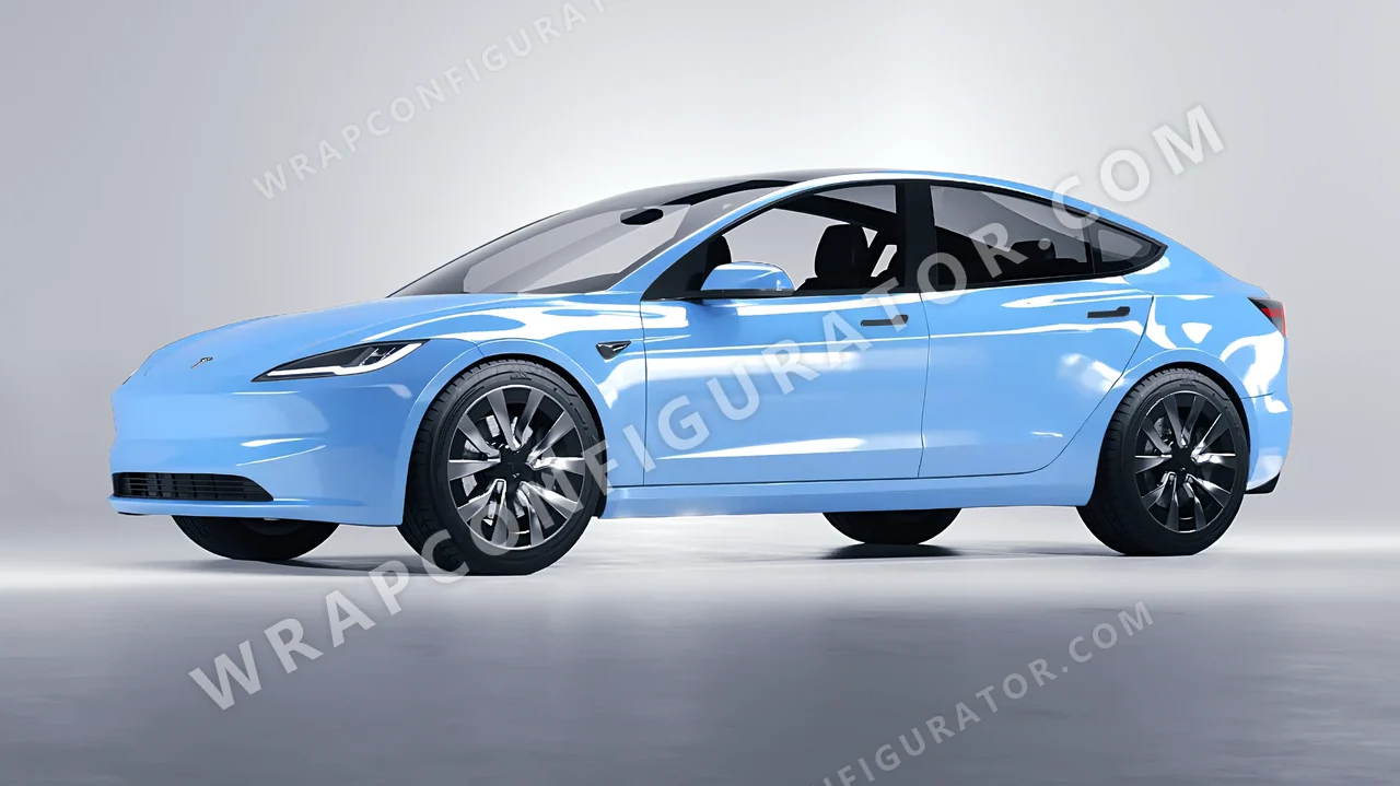Blue Tesla Model 3 2024 wrapped in Inozetek Dynamic PPF Pebble Blue DPPF923