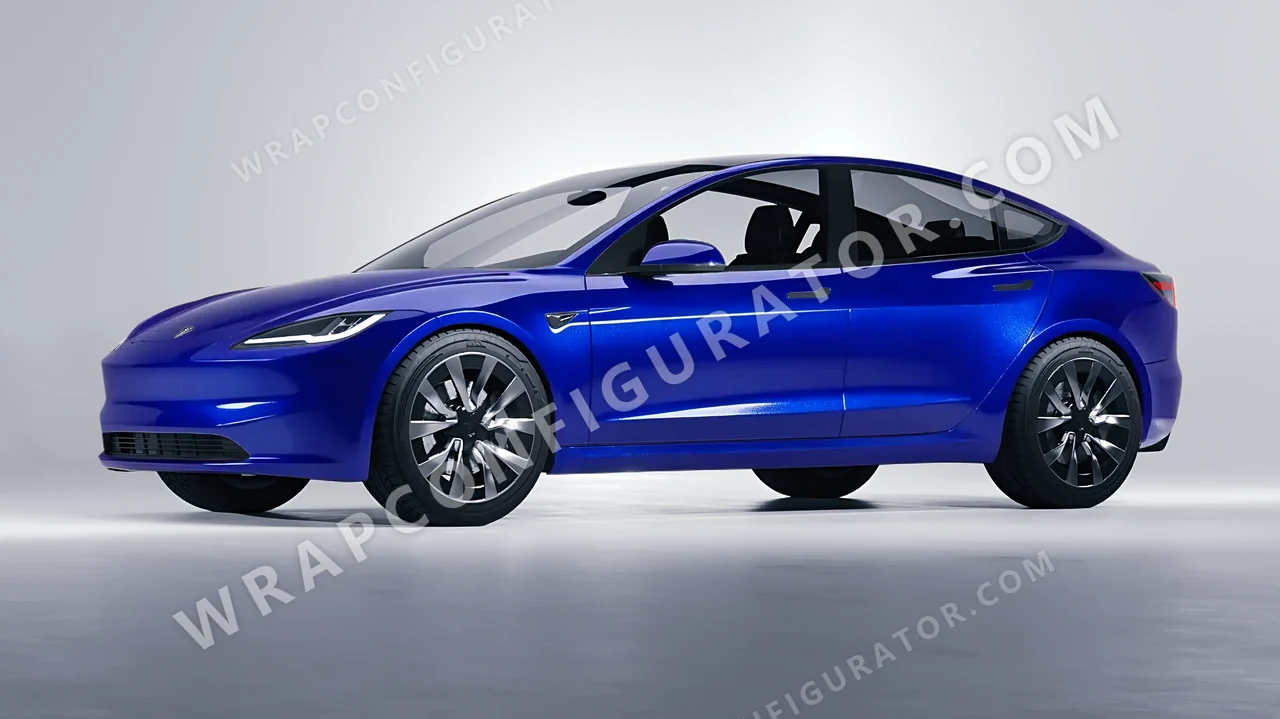 Blue Tesla Model 3 2024 wrapped in Inozetek Dynamic PPF Royal Blue DPPF712