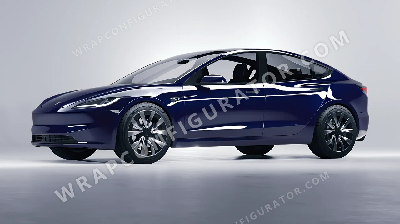 Blue Tesla Model 3 2024 wrapped in Inozetek Dynamic PPF SQ Navy SQ102NV