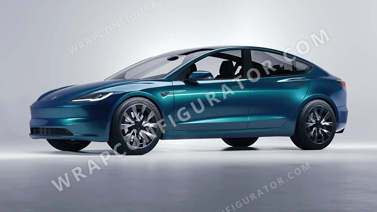 Blue Tesla Model 3 2024 wrapped in KPMF Excelsior Blue K75441