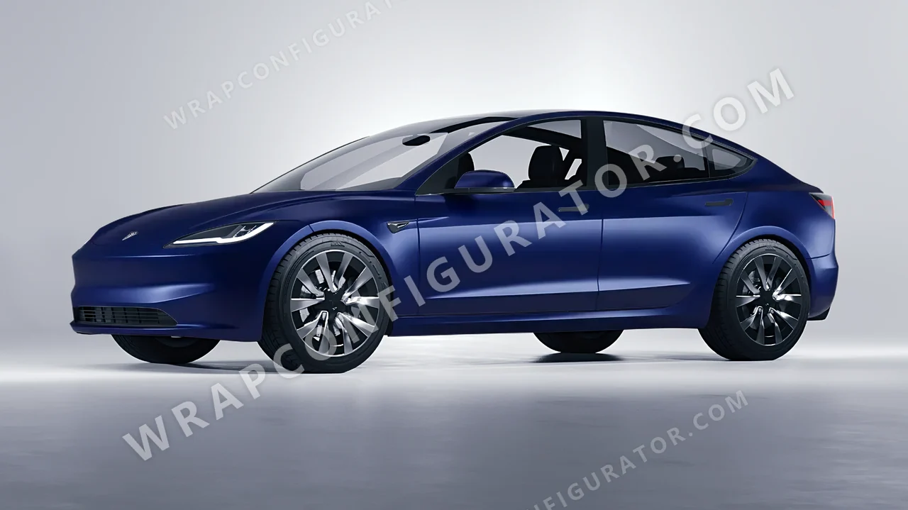 Blue Tesla Model 3 2024 wrapped in KPMF Frozen Sapphire Matt K75578