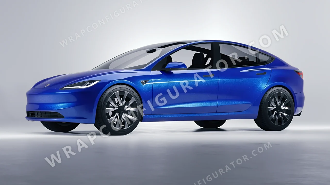 Blue Tesla Model 3 2024 wrapped in KPMF Indulgent Blue K75405