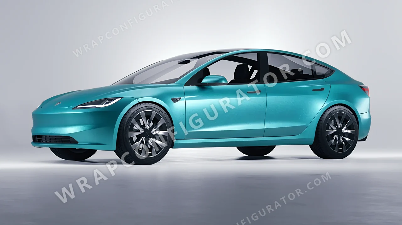 Blue Tesla Model 3 2024 wrapped in KPMF Matt Dynamic Turquoise K75511