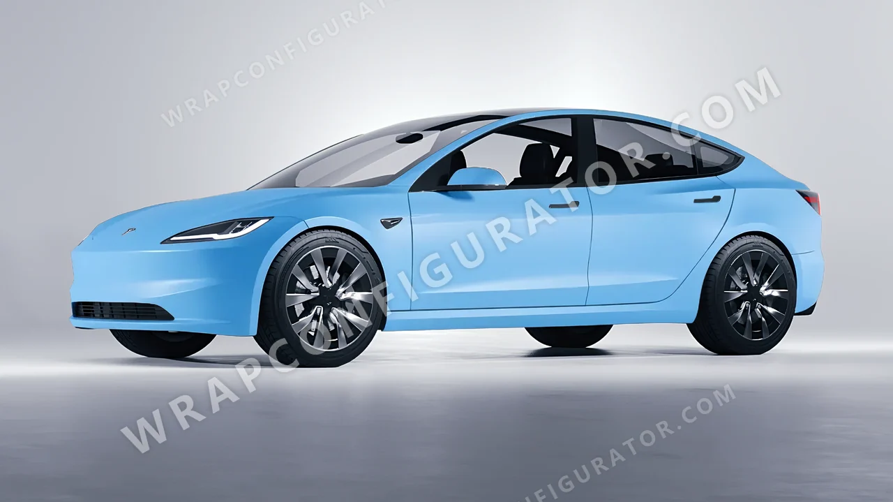 Blue Tesla Model 3 2024 wrapped in KPMF Matt Palladian Blue K75517