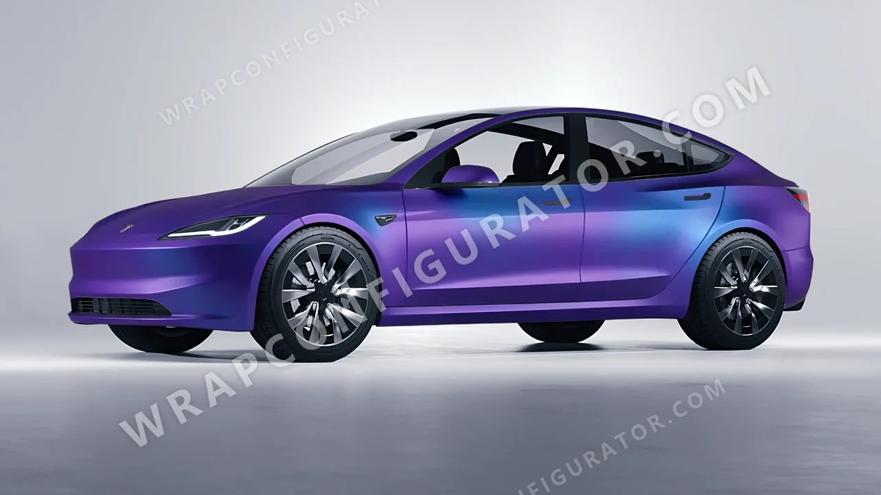 Blue Tesla Model 3 2024 wrapped in KPMF Matt Purple Blue Iridescent K75566