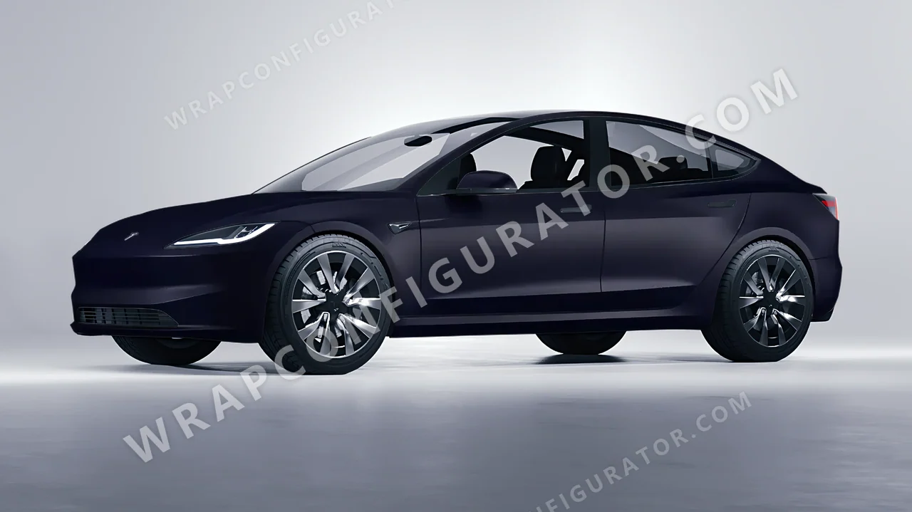 Blue Tesla Model 3 2024 wrapped in KPMF Matt Sinister Blue K75562