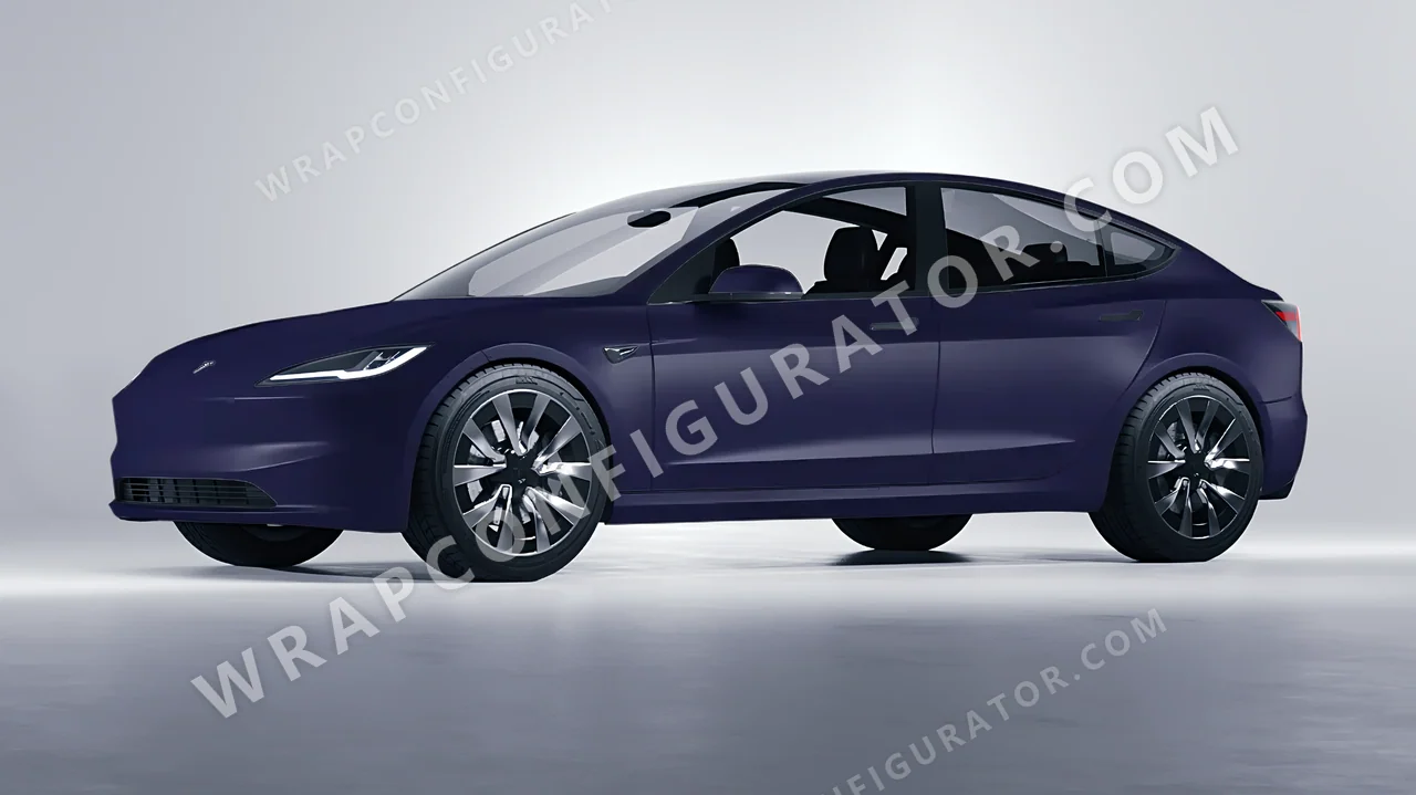 Blue Tesla Model 3 2024 wrapped in KPMF Matt Tempest Blue K75513