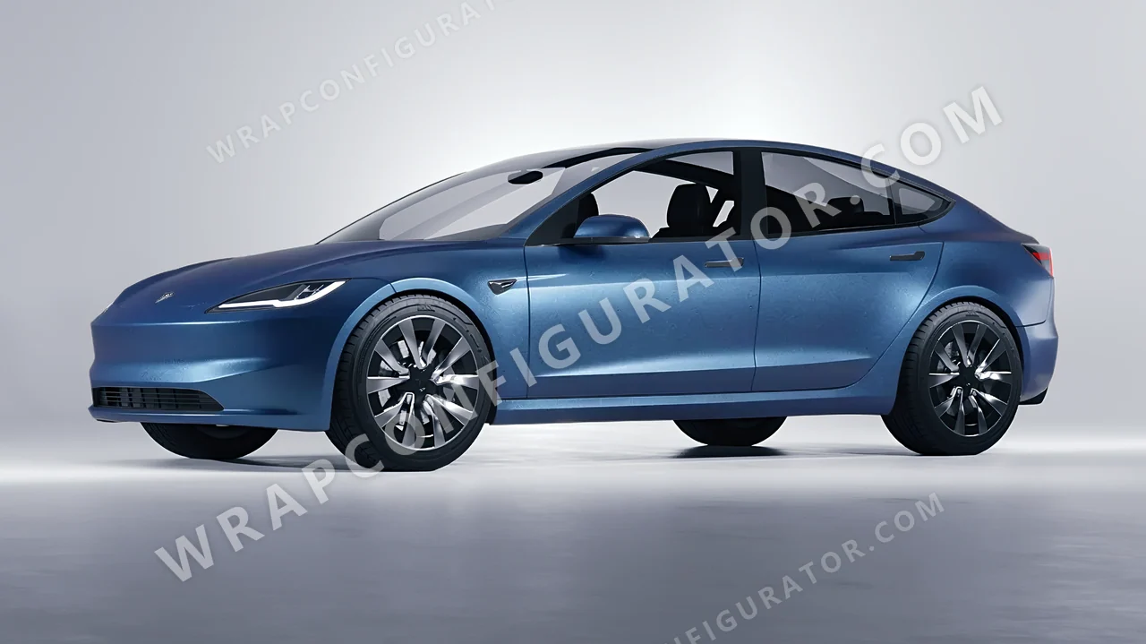 Blue Tesla Model 3 2024 wrapped in KPMF Matt Trenton Blue K75544