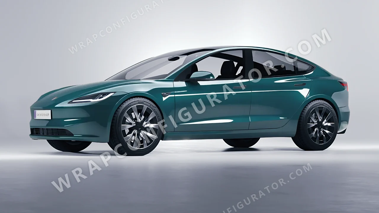 Blue Tesla Model 3 2024 wrapped in KPMF Tidal Teal K75413