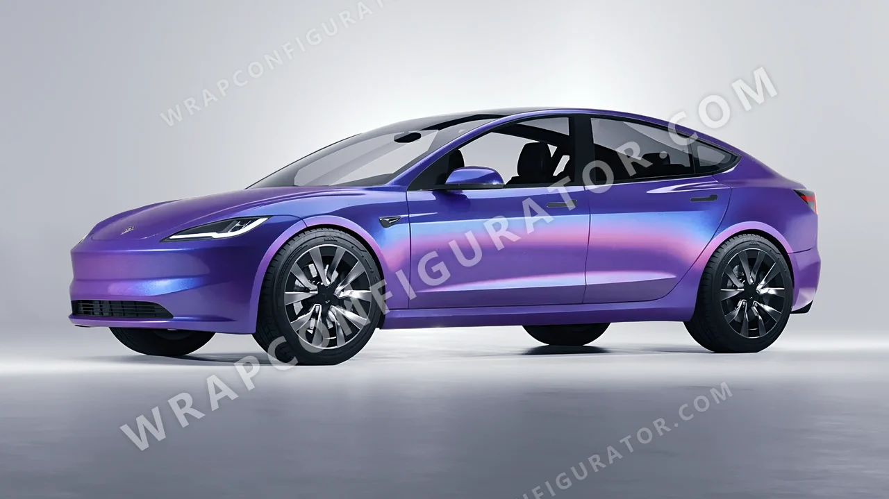 Blue Tesla Model 3 2024 wrapped in KPMF Twilight Sky K75417