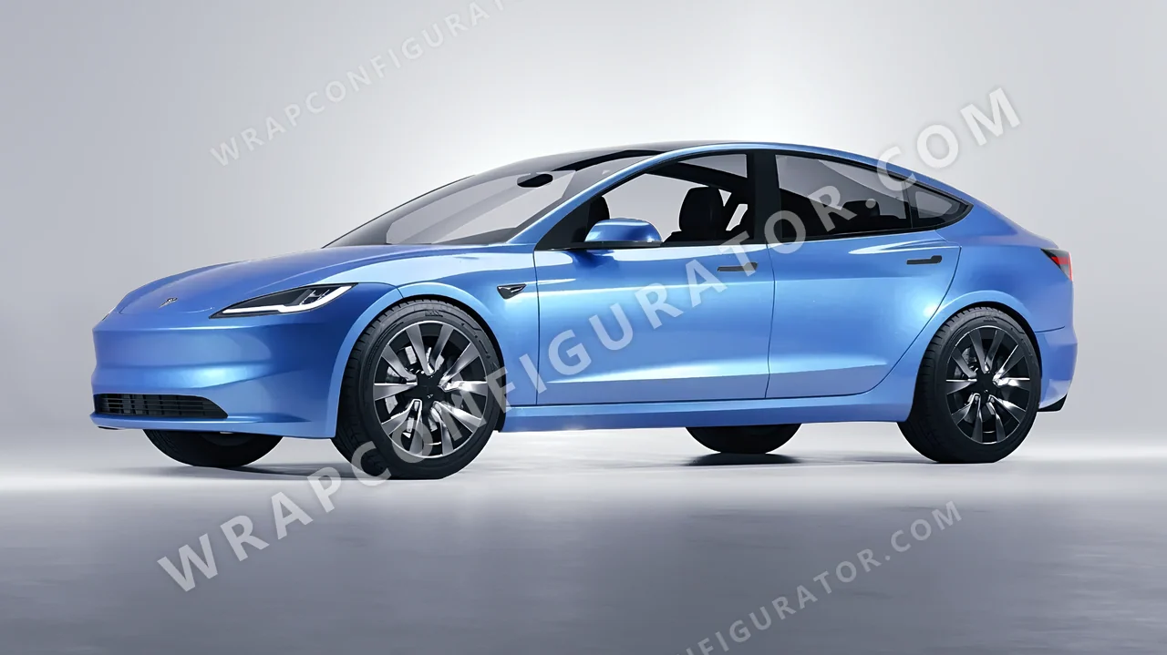 Blue Tesla Model 3 2024 wrapped in ORACAL Azure 970RA-197G