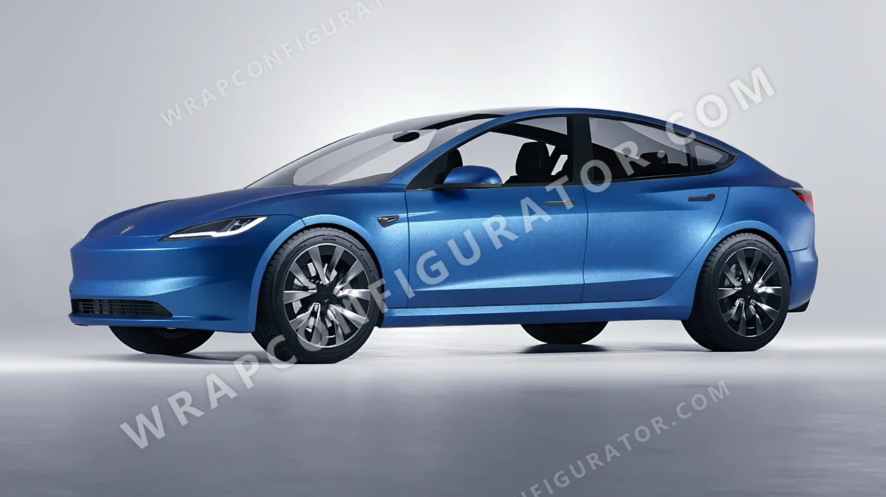Blue Tesla Model 3 2024 wrapped in ORACAL Azure 970RA-197M