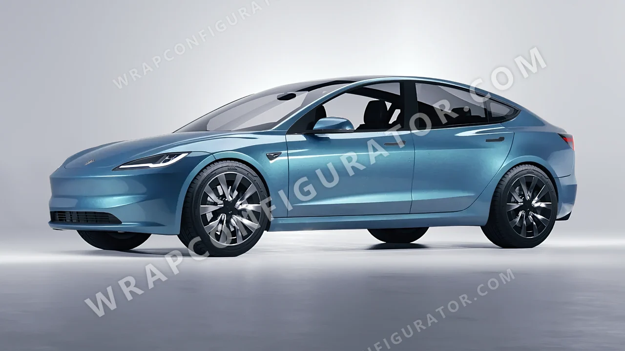 Blue Tesla Model 3 2024 wrapped in ORACAL Ballistic Blue 970RA-571G