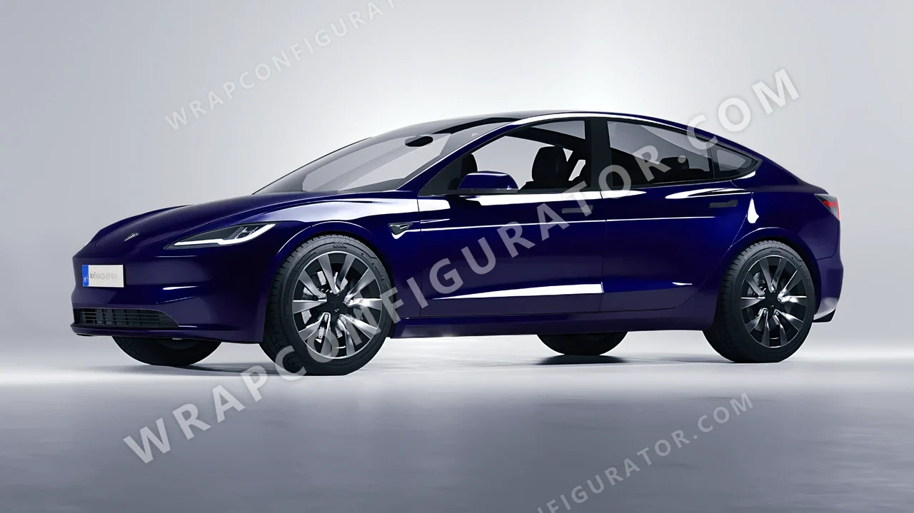 Blue Tesla Model 3 2024 wrapped in ORACAL Baltic Blue 970RA-178G
