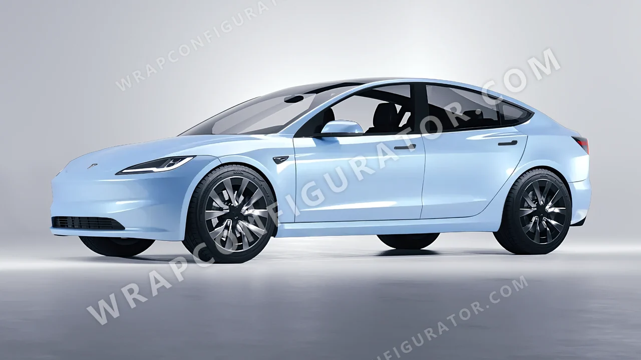 Blue Tesla Model 3 2024 wrapped in ORACAL Dove Blue 970RA-195G
