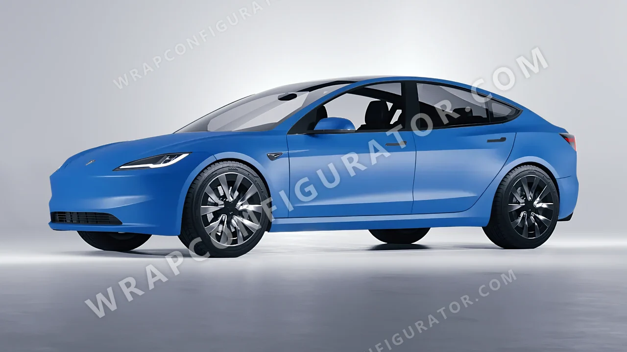 Blue Tesla Model 3 2024 wrapped in ORACAL Fjord Blue 970RA-547M