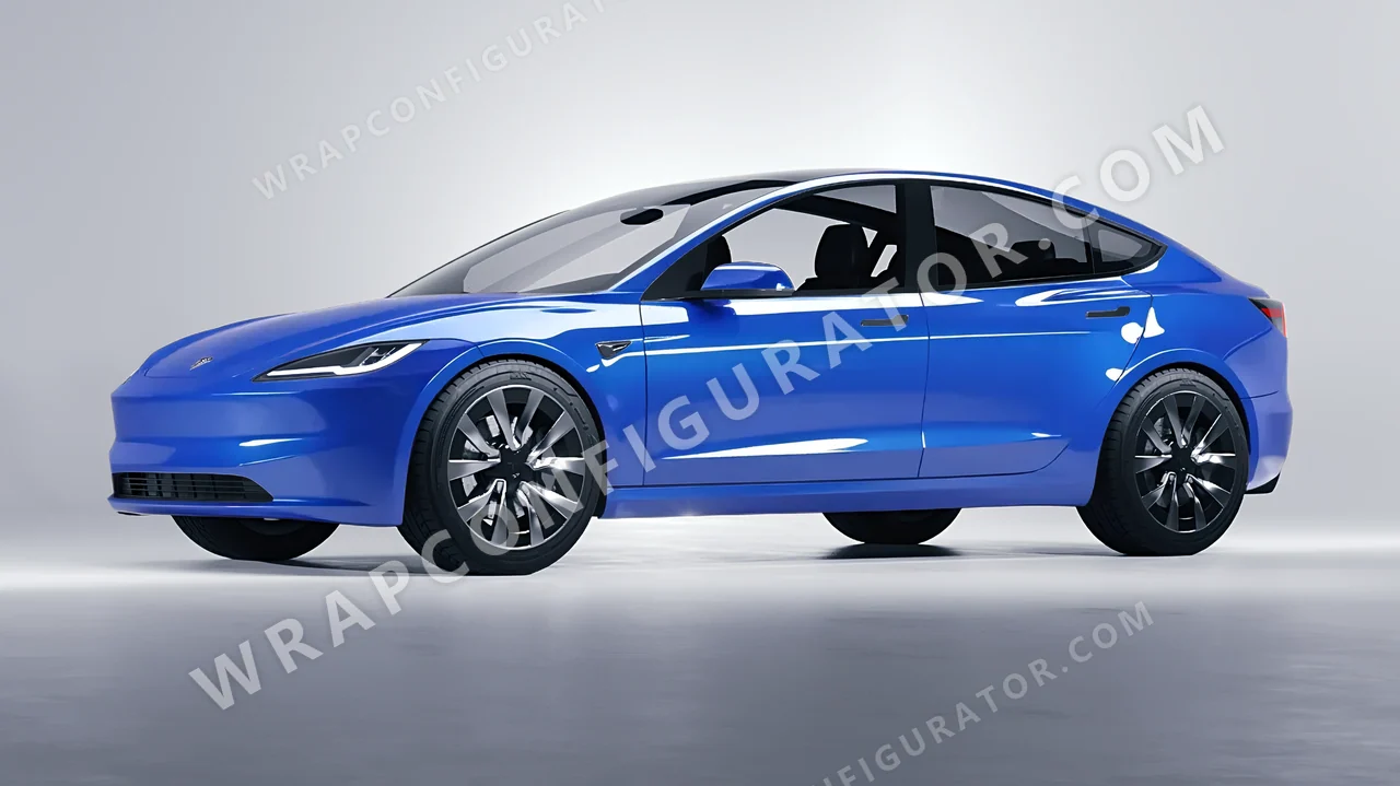 Blue Tesla Model 3 2024 wrapped in ORACAL Glacier Blue 970RA-555G