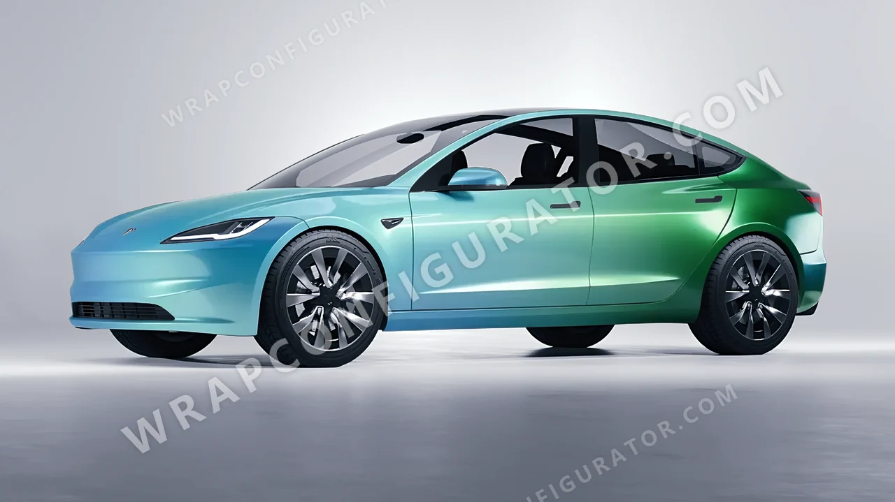 Blue Tesla Model 3 2024 wrapped in ORACAL Gloss Aquamarine 970RA-318G