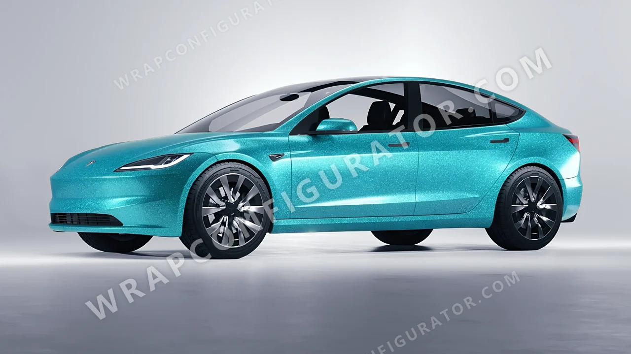 Blue Tesla Model 3 2024 wrapped in ORACAL Gloss Turbo Turquoise 970RA-182G