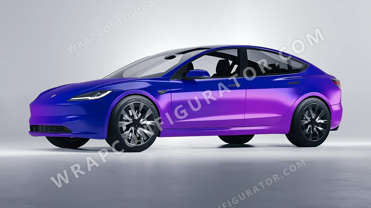 Blue Tesla Model 3 2024 wrapped in ORACAL Gloss Ultramarine Violet 970RA-319G