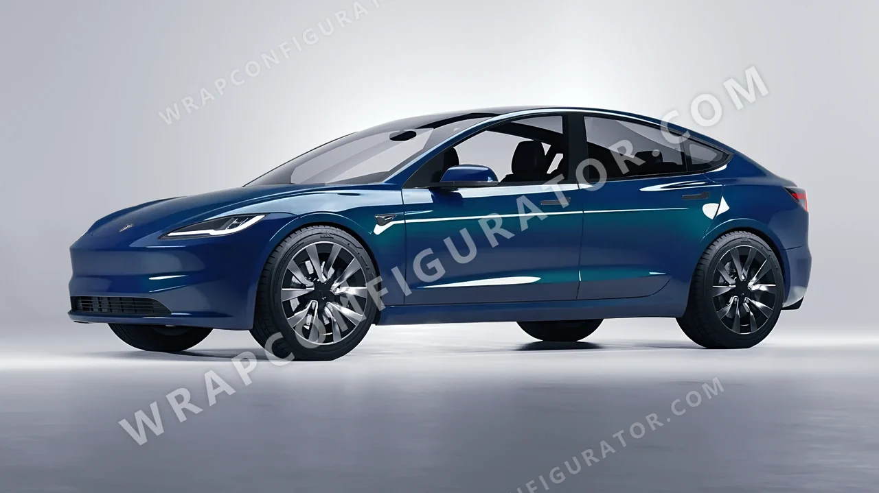 Blue Tesla Model 3 2024 wrapped in ORACAL Indigo Blue 970RA-544G