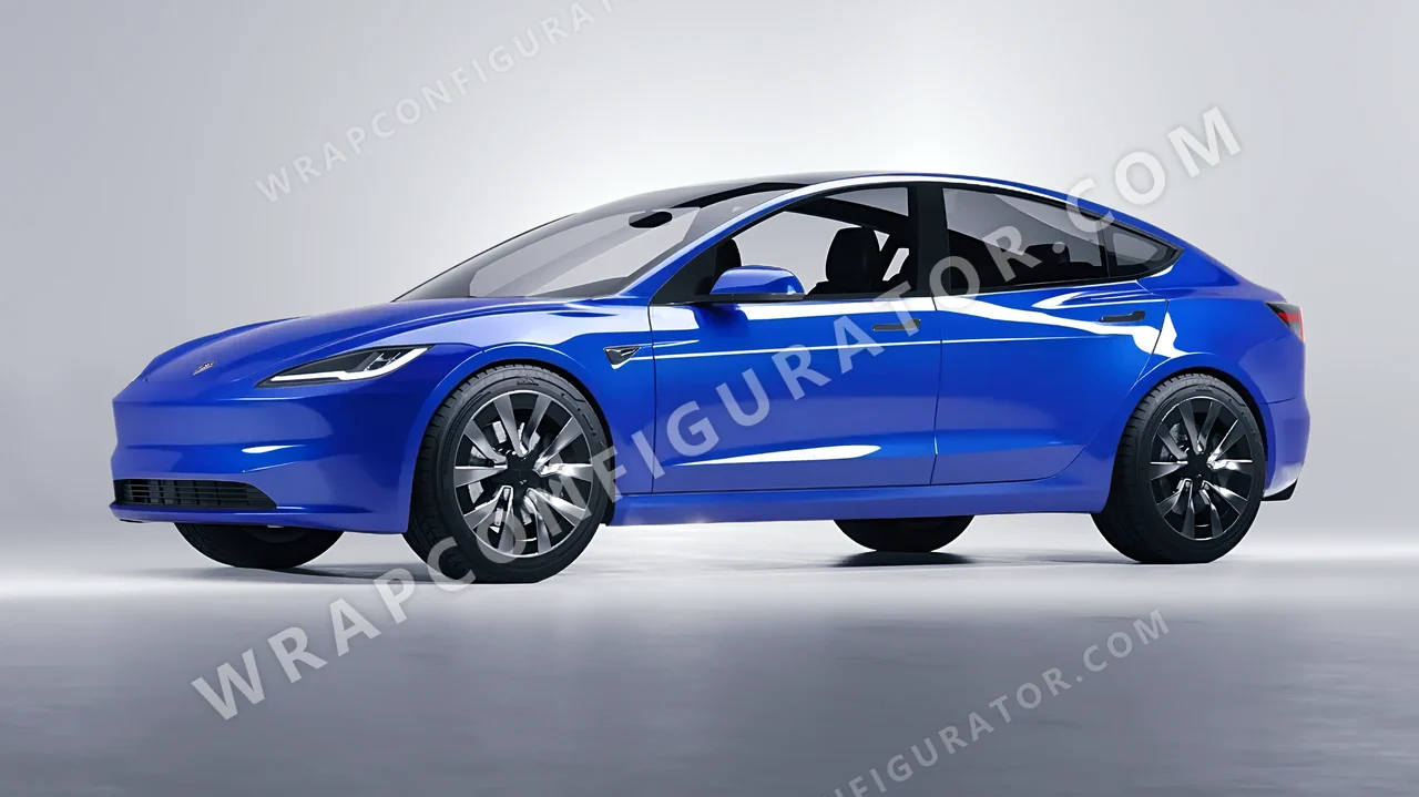 Blue Tesla Model 3 2024 wrapped in ORACAL King Blue 970RA-049G