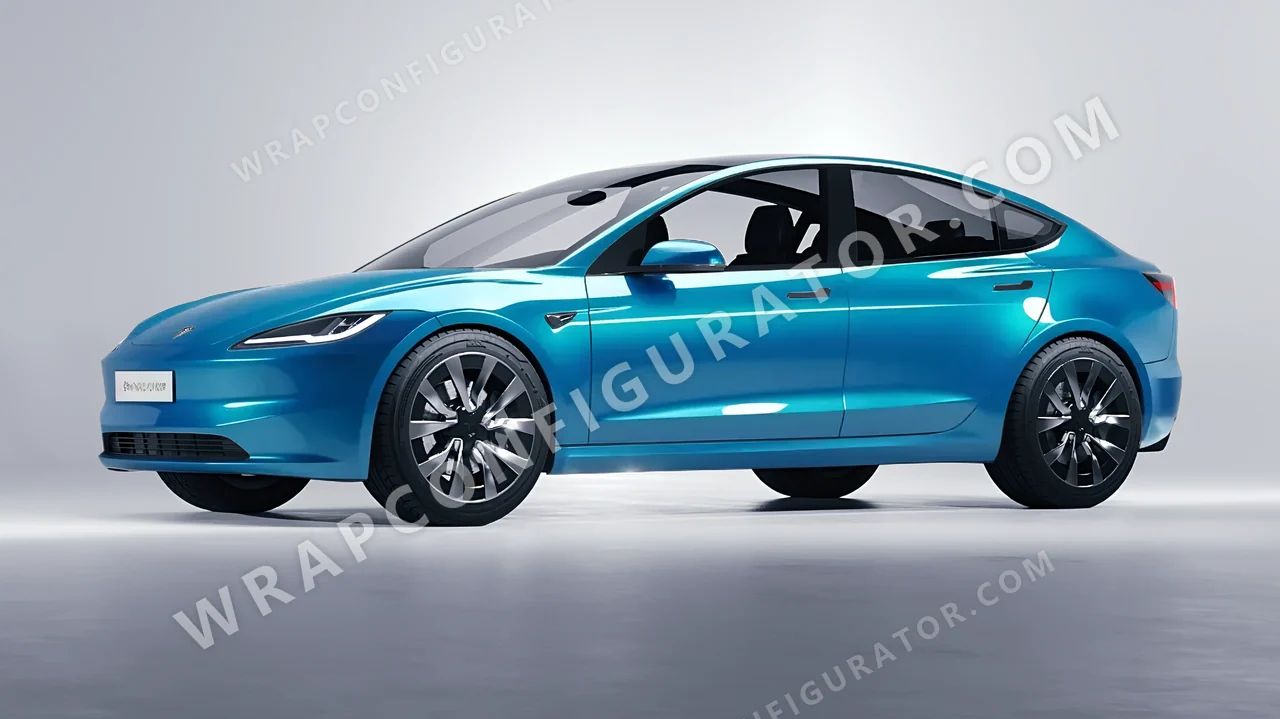 Blue Tesla Model 3 2024 wrapped in ORACAL Lagoon 970RA-553G