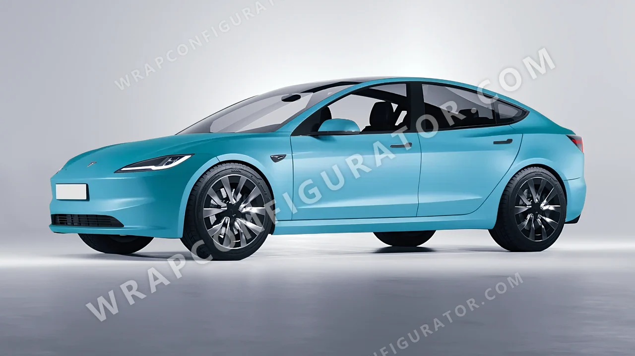 Blue Tesla Model 3 2024 wrapped in ORACAL Lagoon 970RA-553M